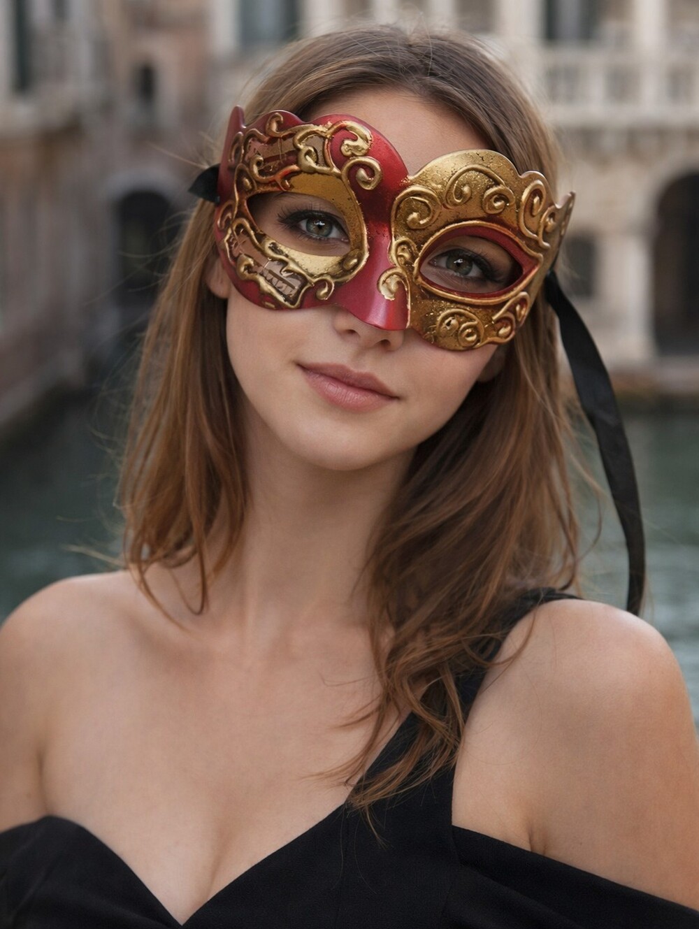 Venetian Red & Gold Masquerade Mask – Modeled Elegance New